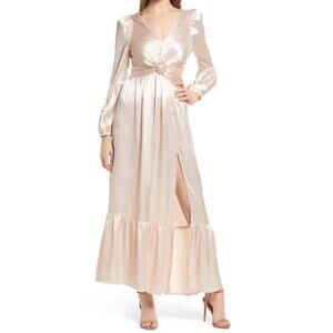RAHI~ ANTHROPOLOGIE Women's Champagne Leila Luster Long Sleeve Maxi Dress Size L